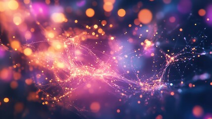 Leinwandbilder - Abstract colorful bokeh light effect with glowing particles on dark background Copy Space
