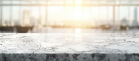 Aufkleber - Marble countertop with blurred city skyline background and sunlight creating a warm atmosphere with Copy Space