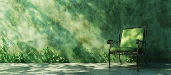 Aufkleber - Green wall with soft shadows and a vintage chair, abundant texture and depth, ideal for design backgrounds, Copy Space available.