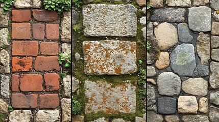 Sticker - Brick, stone, cobblestone paths with moss and weeds, garden path options