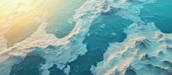 Poster - Aerial view of ocean waves during sunset with soft foam and copy space for text