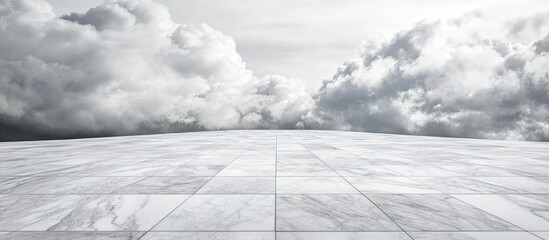 Aufkleber - Marble floor texture with cloudy sky background and ample copy space for text insertion in a minimalist design setting.