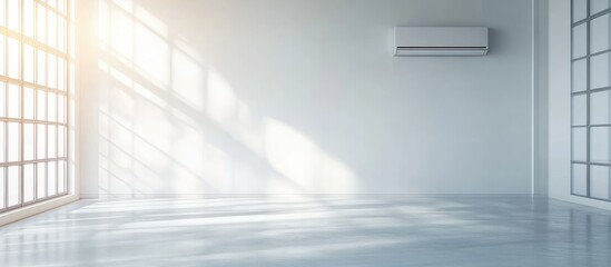 Leinwandbilder - Bright empty room with air conditioner and large windows creating natural light and shadows Copy Space