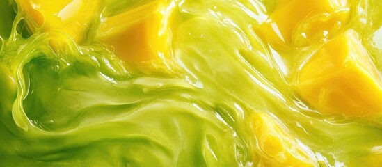 Aufkleber - Vibrant abstract close-up of smooth green and yellow fluid textures with copy space for text inclusion