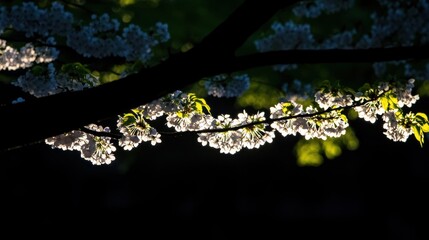 Sticker - Delicate cherry blossoms illuminated by sunlight.