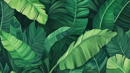 Poster - Tropical green leaf background with various textures and shapes ideal for nature themes Copy Space