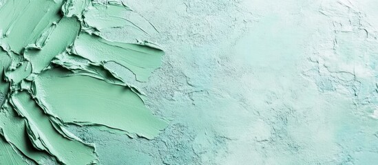 Fototapete - Textured abstract background in shades of mint green with layered paint strokes and copy space for text placement.