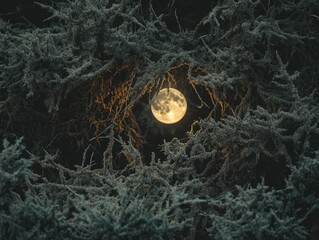 Wall Mural - Full moon through tree branches