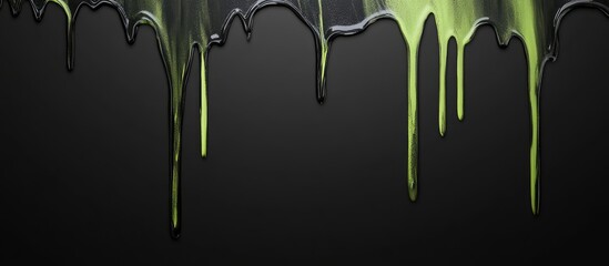 Fototapete - Dripping green paint texture on a dark background with Copy Space for text insertion
