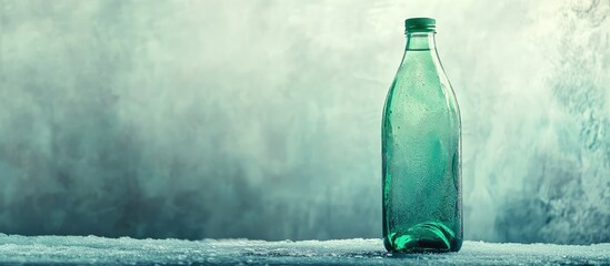 Leinwandbilder - Green glass bottle on textured surface with gradient background and ample copy space for text placement.