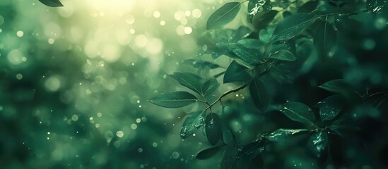 Poster - Nature blurred background with green leaves and bokeh light effects featuring ample Copy Space for text placement
