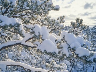 Wall Mural - Snowy Pine Tree in Forest