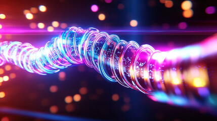 Leinwandbilder - vibrant, holographic representation of twisting genome structure with glowing rings and colorful lights, creating futuristic and dynamic atmosphere