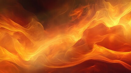 Fototapete - Abstract fiery background with flowing orange and yellow hues, light and dark gradients, and smooth textures, suitable for copy space.
