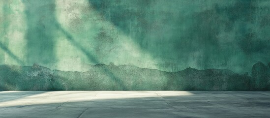Aufkleber - Textured green wall with shadows and concrete floor Copy Space for design projects or advertising use