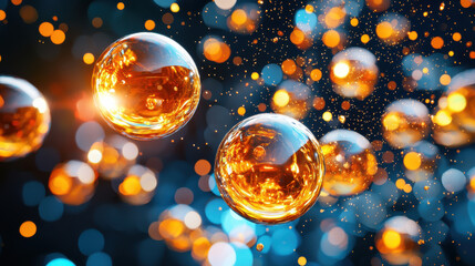 Leinwandbilder - vibrant close up of glowing orange spheres floating in colorful background, creating mesmerizing visual effect. interplay of light and color evokes sense of wonder and curiosity