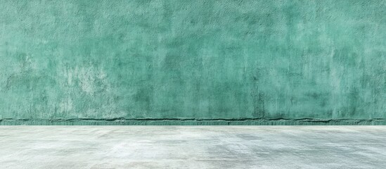 Leinwandbilder - Textured green concrete wall with horizontal gradient and empty floor space for copy placement. Ideal for backgrounds and presentations.