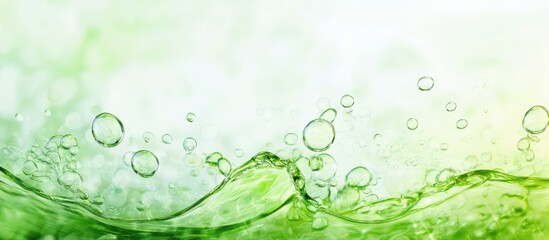 Poster - Green Water Splash with Bubbles on Light Background Copy Space