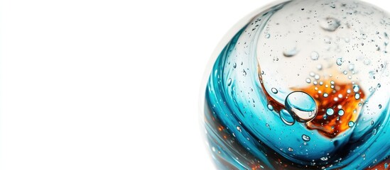 Fototapete - Colorful glass marble with bubbles and reflections on a white background with Copy Space.