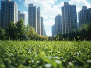 Poster - Cityscape with Tall Buildings and Grass