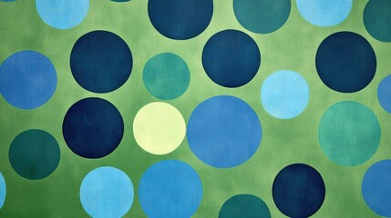 Fototapete - Abstract pattern with various sized blue and green circles on a textured green background with Copy Space for text insertion