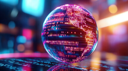 Leinwandbilder - futuristic globe made of digital binary code, glowing with vibrant colors, symbolizes technology and innovation. intricate patterns reflect modern digital world