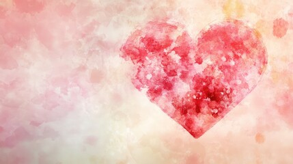 Poster - Watercolor heart illustration on a soft pink background with copy space for text placement