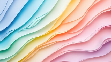 Leinwandbilder - Abstract colorful layered paper texture with waves in gradient shades of blue, yellow, and pink, suitable for backgrounds with Copy Space.