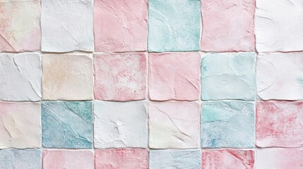 Leinwandbilder - Textured pastel color tiles arrangement with abstract design and Copy Space.