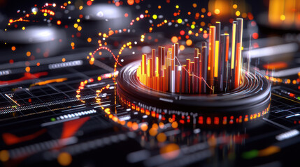 Fototapete - Dynamic bar graphs, pie charts, and line trends create vibrant data visualization. colorful elements represent analytics and insights in modern digital environment