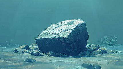 Poster - Underwater rock formation with stones surrounded by aquatic environment and soft light, Copy Space available