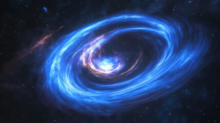 Poster - Vibrant swirling galaxy in deep space with glowing blue and purple tones and Copy Space for text placement