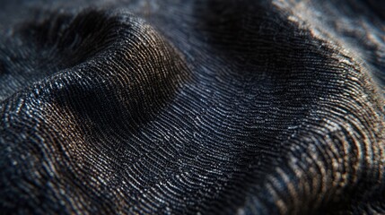 Aufkleber - Black textured fabric close-up with ripples and folds featuring intricate patterns and a strong play of light Copy Space