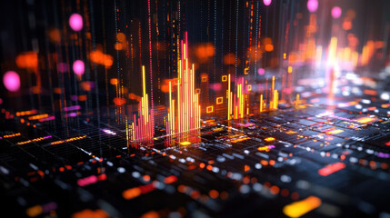 Leinwandbilder - vibrant visualization of advanced AI driven algorithms showcasing colorful data patterns and dynamic graphs. This represents intersection of technology and data analysis