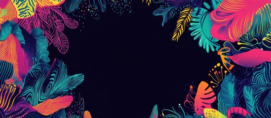 Leinwandbilder - Colorful floral frame design with dark background and copy space for text insertion