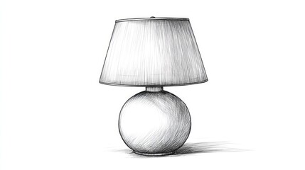 Leinwandbilder - Sketch of a table lamp with a round base and cylindrical shade in black and white illustration style with Copy Space