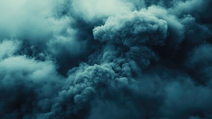 Fototapete - Dark storm clouds with varying shades of gray and blue creating a dramatic sky background with copy space for text.