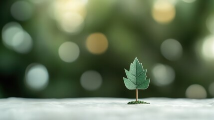 Aufkleber - Small paper tree with green leaves on blurred bokeh background with copy space for text or design elements.