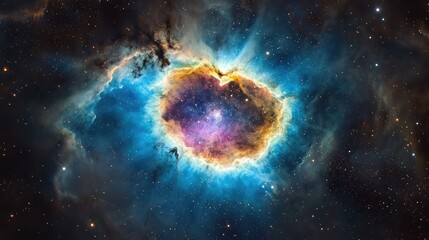 Aufkleber - Colorful nebula with bright core and surrounding stars in deep space, Copy Space available for text placement.
