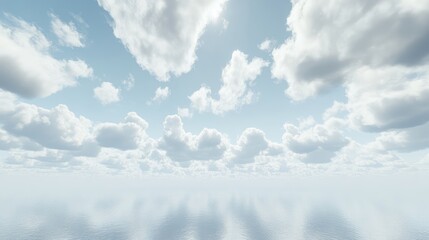 Aufkleber - Vast tranquil ocean surface reflecting fluffy white clouds under a bright blue sky with Copy Space for text placement.