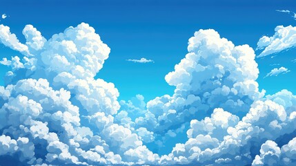 Aufkleber - Fluffy white clouds in a bright blue sky with copy space for text and design elements. Ideal for backgrounds and digital artwork.