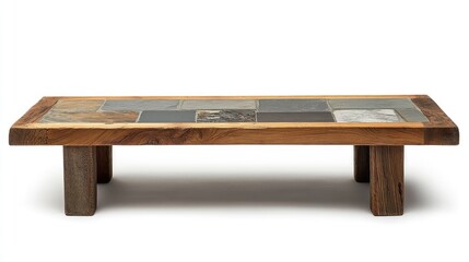 Poster - Wooden coffee table with slate tile top on solid wood legs Copy Space