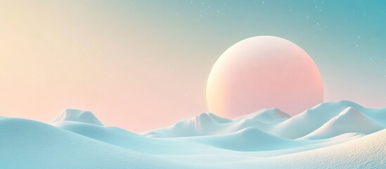 Aufkleber - Abstract winter landscape with soft pastel colors and large sun over snow-covered mountains Copy Space