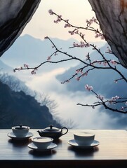 Wall Mural - Tea Cups and Saucers on Table