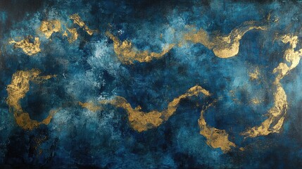 Aufkleber - Abstract blue and gold textured background with swirling patterns and Copy Space for text placement