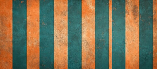 Fototapete - Vintage striped texture background in orange and teal with grunge effect and Copy Space for text placement