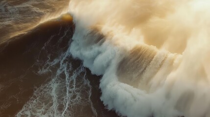 Aufkleber - Majestic ocean waves with golden sunlight reflections and foam details creating a dramatic seascape Copy Space available