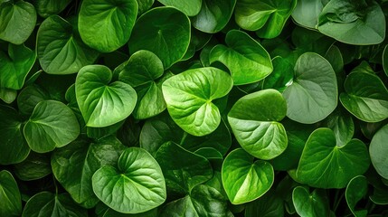 Aufkleber - Green heart-shaped leaves background with natural texture and copy space for text insertion