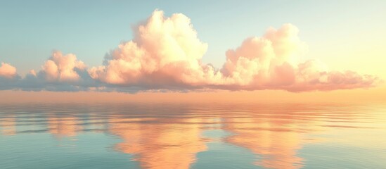 Aufkleber - Serene sunrise over calm ocean with pastel-colored clouds reflecting on water surface Copy Space