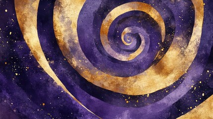 Poster - Abstract swirling spiral pattern in purple and gold tones with textured paint effects and copy space for text placement